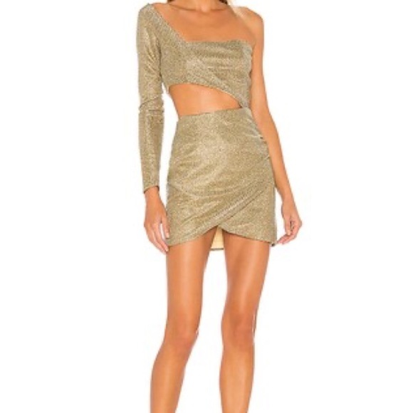 superdown Dresses & Skirts - Superdown (Revolve Brand) One Shoulder Mini Dress in Gold Size Medium